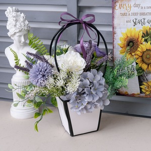 CallaFloral - Cesta de Flores Artificiales, Arreglo de Hortensias, Color Morado y Blanco, Decoración para el Hogar, Accesorios para Bodas CF01463 - Product Image 1