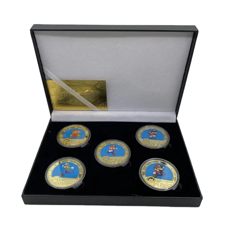 Cina 5 desain kerajinan logam permainan Jepang SuperMario Luigi lucu pemasok koin berlapis emas 24k