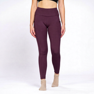 Premium Women's Burgundy Solid Lycra Active Wear Tights with Mobile Pocket Ankle Length Stretch <b>Leggings</b> for <b>Gym</b> Yoga Running - Product Image 1