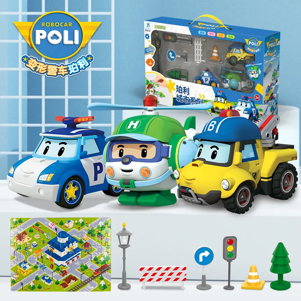Conjunto de 3 peças de quebra-cabeça DIY Robocar Ambulância Caminhões de Resgate Polícia Cartoon Poli Car com luz e música