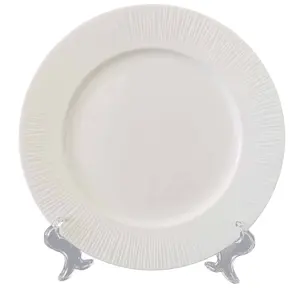 Kendi seramik porselen tabaklar beyaz kabartmalı kemik çini yemek tabağı