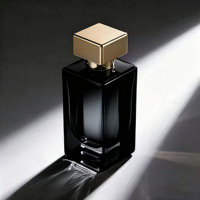 Flacon de parfum en verre transparent noir rectangulaire carré cube rechargeable OEM de luxe avec bouchon doré 50ml 75ml 100ml