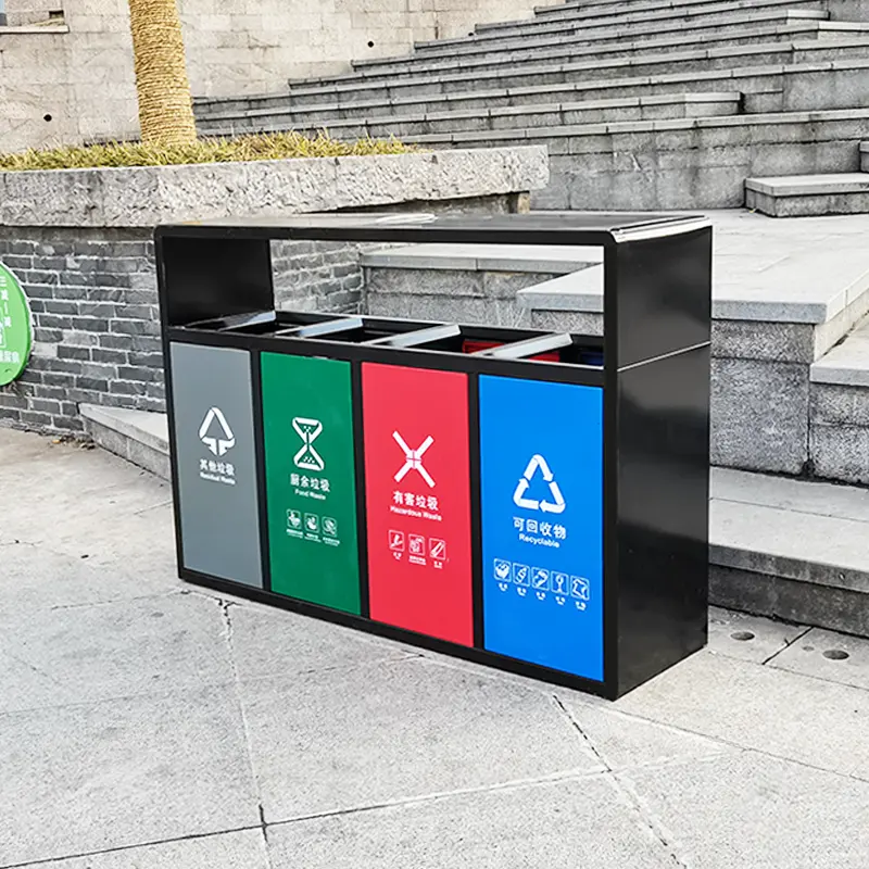 Ngoài trời đường phố Thùng rác có thể 4 ngăn tái chế chất thải bin tùy chỉnh ngoài trời Thùng rác có thể