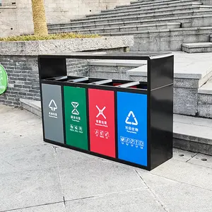 Outdoor Street lixeira 4 compartimentos reciclagem bin lixo personalizado ao ar livre lata