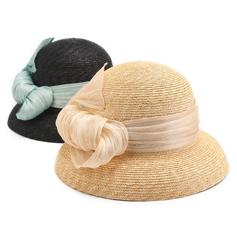 High Quality Lady Sunshine Natural Eva Foldable Wide Brim Crochet Straw Hat With Ribbon Hats For Women