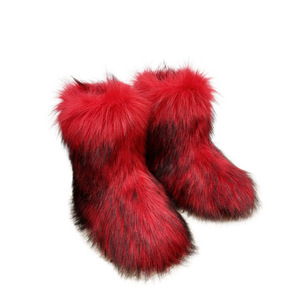 Bottes courtes en fourrure pour femmes, bottes en fourrure synthétique, bottes de neige chaudes et confortables, chaussures plates d'extérieur - Product Image 1