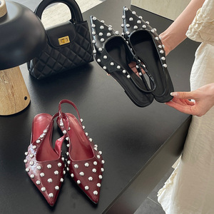 Women Shiny Diamonds <b>Studs</b> <b>Flat</b> Shoes Pointed Toe on Slingbacks Wide Fit Sexy Back Strap <b>Sandals</b> - Product Image 3