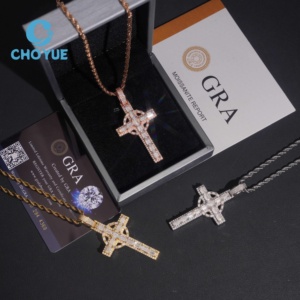 Iced Out Hip Hop Jewelry Cross Moissanite Pendant 925 <b>Silver</b> High Quality Custom Pendant Moissanite <b>Charms</b> for Men - Product Image 3