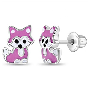 Pendientes de tuerca personalizados de la serie Animal para niñas, lindos zorros pequeños, chapados en oro, plata de ley 925, joyería fina - Product Image 1