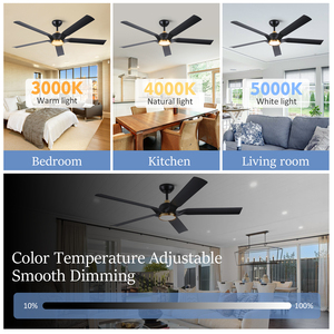 พัดลมเพดานไฟฟ้าอัจฉริยะ LED ขนาด 60 นิ้ว พร้อมมอเตอร์ BLDC ควบคุมผ่าน <span class=keywords><strong>Alexa</strong></span>/แอป/รีโมท ใบพัด ABS 5 ใบ สีดำ-ทอง สำหรับใช้งานภายนอก ประหยัดพลังงาน - Product Image 4