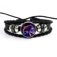 G2973 Vente en Gros Bracelets Lumineux en Corde de Cuir PU Signes du Zodiaque Chinois Mode Bijoux Astrologie