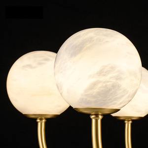 Lampadario Moderno Zeallighting con Sfere in Alabastro Naturale, Lussuoso Lampadario Decorativo in Ottone con Sfere di Marmo per Soggiorno - Product Image 5