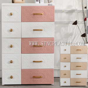 Armoire en plastique à 5 couches de 67cm de largeur plane avec poignée pour vêtements de bébé Armoire de rangement organisée à 2 rangées de tiroirs - Product Image 3