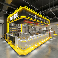 Comptoir de bar à café haut de gamme pour café, design professionnel, éclairage LED jaune, comptoir à bubble tea, kiosque