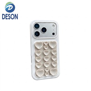 Deson Heart-shaped Color-blocking Suction Cup Phone case Liquid Silicone Mirror Stand Suitable for 16 PM Anti-drop