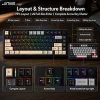 Keyboard Mekanik Gaming JINMS F75 Layout 75% Knob Hot Swap Gasket Mount RGB Backlit Tri-Mode Wireless USB Type-C OEM ODM NKRO
