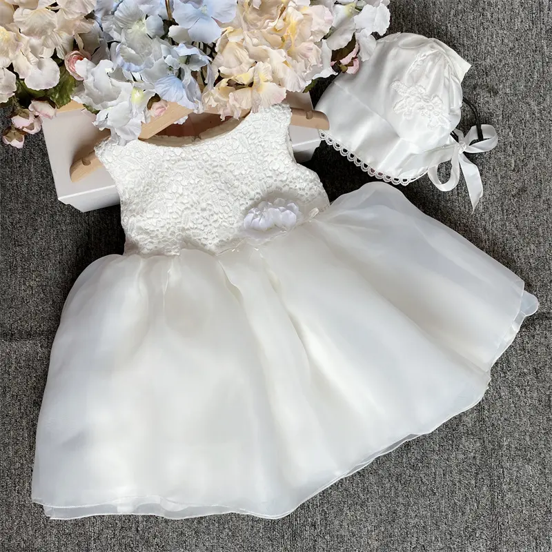 B High Quality Cotton Lining Infant Tulle Layered Flower Girl Dress Toddler Baptism