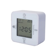 Réveil rotatif compact avec calendrier perpétuel, affichage de la température, minuteur de compte à rebours, design quatre faces, modèle en plastique ABS