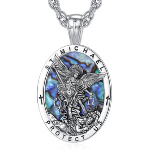 Merryshine - Colgante de Obsidiana con Madreperla de San Miguel Arcángel, Amuleto de Oración de Serenidad, Protección, Collar para Hombre - Product Image 1