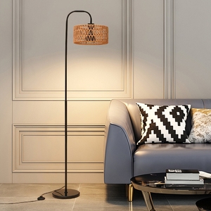 Lampadaire Boho Arc avec abat-jour en <span class=keywords><strong>rotin</strong></span>, ampoule 9W et interrupteur au <span class=keywords><strong>pied</strong></span>, lampe de Bohème pour salon, chambre à coucher, bureau - Product Image 1
