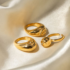 Bague œil rond en acier inoxydable plaqué or 18 carats, style punk, pour femme - Product Image 3