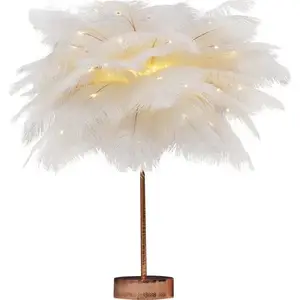 Feather Table Lamp For Home Bedside Girl Room Wedding Decorative Table LED Lights