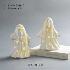 Fantasma de Cerâmica Branco Barato com Luz LED para Decoração Interna de Halloween - Fantasma de Cerâmica Mais Vendido - Product Image 3