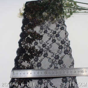 卸売り 幅18cm ヌードブラック チュールレース生地 金糸シャイニーフラワー 花柄メッシュネット刺繍レーストリム 婦人服ドレス用 - Product Image 2