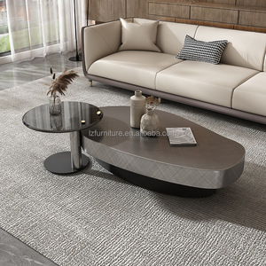 Italian Design Nesting Coffee <b>Table</b> Set <b>Walnut</b> Wood Top Oval Center <b>Table</b> Black Tempered Glass End <b>Table</b> Metal Base Home Hotel - Product Image 4