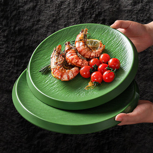 Assiette ronde en mélamine verte unie, usage commercial, pour servir steak, pâtes, hot pot, vaisselle de restaurant, B380 1 - Product Image 1