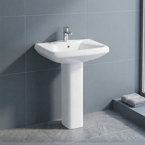 Lavabo en céramique blanche de qualité export indien avec piédestal complet, décoratif, pour salle de bain, articles sanitaires - Product Image 6