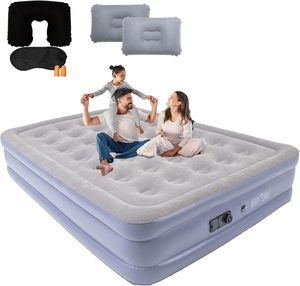 Double Height Inflatable Airbed Blow up <b>Mattress</b> with Flocked Top Air Bed for Home Guests Portable Camping - Product Image 1