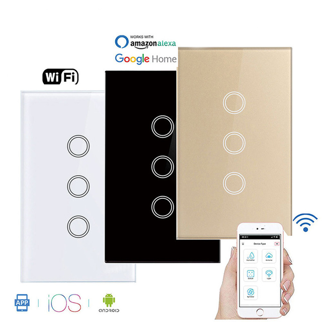 Wall Switches 10A US AU Standard 120*72mm WIFI Tuya Touch Switch 1/2/3/4 Gang Smart APP Controlled by Alexa Google Home