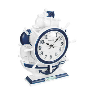 Haizhixing Ship Wheel Desk <b>Clock</b> Blue White Nautical Design For Home Office Decor - Product Image 5