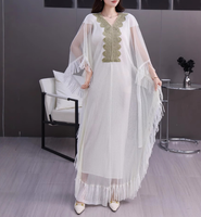 Miyake Abaya dubaï femmes robe musulmane élégant nouveau col en v chauve-souris gland robe solide pour le Ramadan grande taille Vestidos Para Mujer