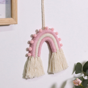 Venta al por mayor Rosa bebé habitación niños de algodón hecho a mano Arco Iris decoración Macrame colgante de pared - Product Image 3