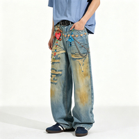 Jeans de Estilo Y2K con Cadena Digital Decorativa, Estampado y Diseño de Agujeros, de Alta Calidad