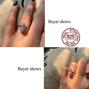 Anello <span class=keywords><strong>Nuziale</strong></span> di Fidanzamento Scintillante da Donna in <span class=keywords><strong>Argento</strong></span> Sterling S925 Placcato Rodio con Zirconia Cubica Taglio Ovale 8mm*12mm, Gioiello da Sposa - Product Image 2