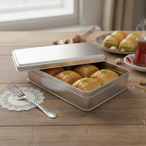 Kontensan L408 Rectangle Tin Can 1 Lt Baklava <b>Sweet</b> Treats <b>Box</b> 140 X 240 X 43 mm Slip Lid - Product Image 3