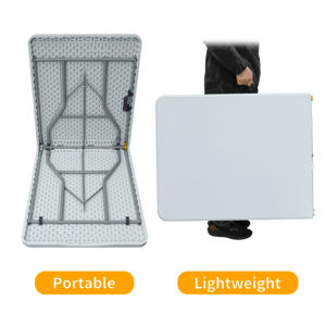 Toptan taşınabilir açık parti HDPE beyaz plastik 6ft katlanır masa kapaklı - Product Image 4