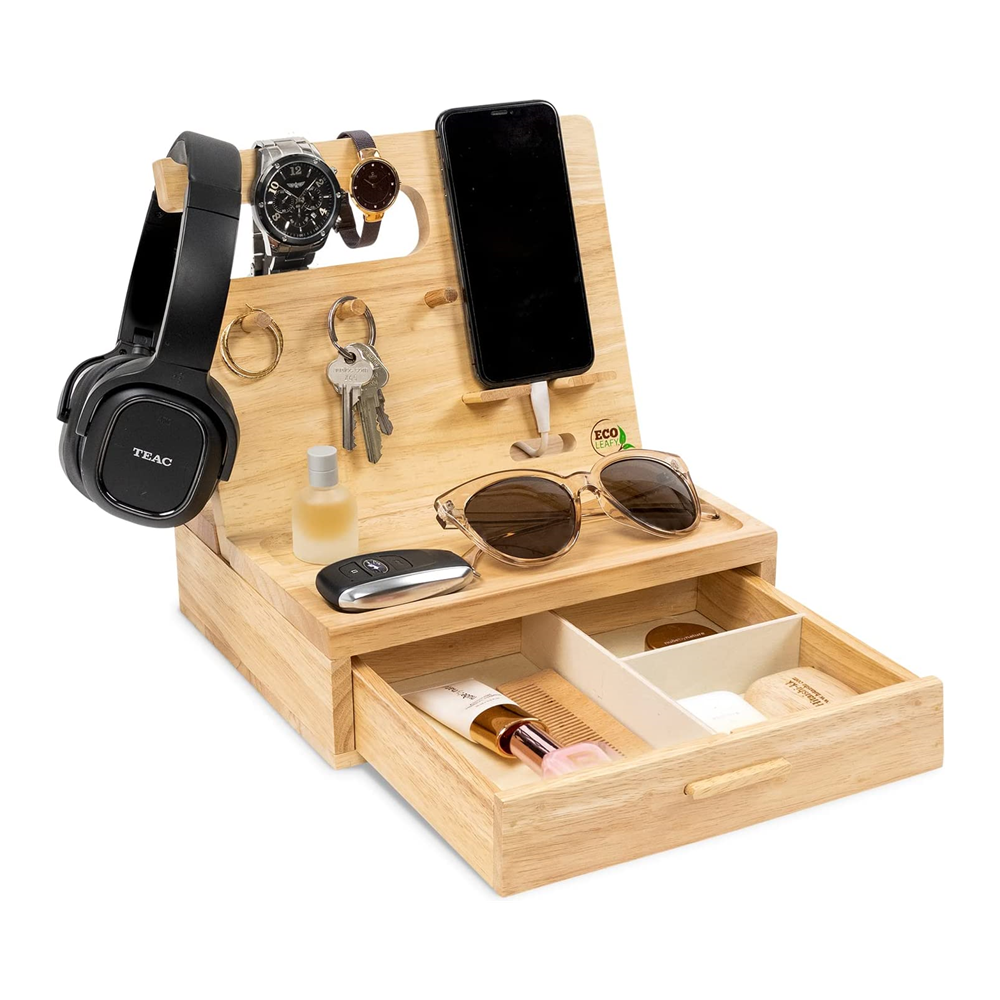 Wooden Phone Stand Holder Nightstand Organizer for Men Women