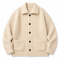 Cardigan côtelé Heather à col montant et boutons, coupe oversize à épaules tombantes, style coréen, épais, automne-hiver, pour femme, vente en gros