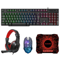Kit clavier et souris filaires pour jeux, 104 touches avec rétroéclairage RVB, clavier ergonomique pour joueur, souris, casque, tapis de souris