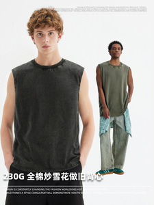 Lulu批发高品质100%棉防缩男式无袖T恤复古风格230克无袖背心 - Product Image 2