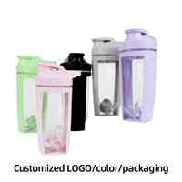 Botol Air Olahraga Plastik 500ml dengan Logo Custom, Tutup, dan Bola Pengaduk untuk Gym/Protein Shaker