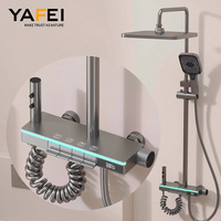 Système de douche pour baignoire en laiton massif moderne et intelligent, ensemble complet de haute qualité, robinets de douche à effet pluie, panneau gris en verre, contemporain et poli