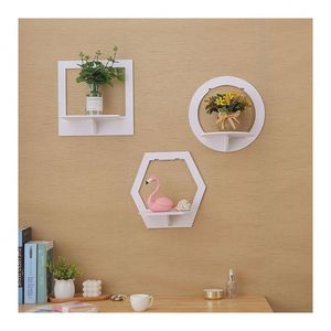 Hexagon Home Decorative Storage Rack <b>Wall</b> Mounted <b>Shelf</b> TV Background Hanger Bedroom Balcony Bedside Flower Pot Stand <b>Shelves</b> - Product Image 1
