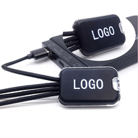 Porte-clés rectangulaire Câble multi USB lumineux Câble de charge tressé en nylon 3 en 1 Type-C Micro USB et port IP pour téléphone portable