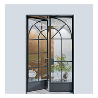 Puerta de Aluminio y Vidrio con Marco Arqueado Francés Vintage, Cuadrada, con Rejilla, Aislamiento Acústico, Insonorizada para Dormitorio