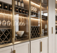 Armoire à vin murale intégrée moderne sur mesure avec éclairage LED, porte vitrée et rangement pour bouteilles